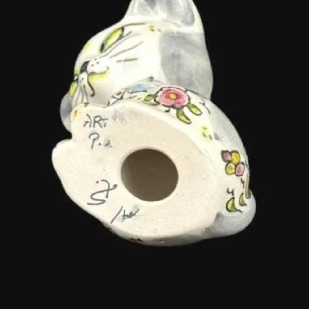 Vintage Italy Artisan Hand Painted Porcelain Cat Figurine Statue Signed - Picture 10 of 10